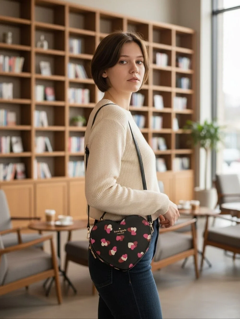 New Kate Spade ♠️ Love Shack Flutter Hearts Printed Heart Shaped Crossbody Bag